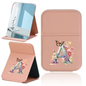 Minimalist Women Desktop Makeup Mirror, Fashion Print Leather Foldable Design, Folding Makeup Mirror, Adjustable Anti-Slip Cosmetic Tool for Daily Use