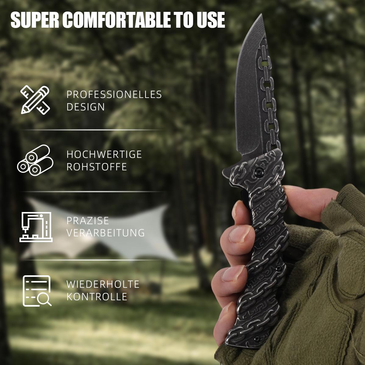 Unique Chain Pattern Folding Pocket Knife, EDC Outdoor Tool for Camping Hiking