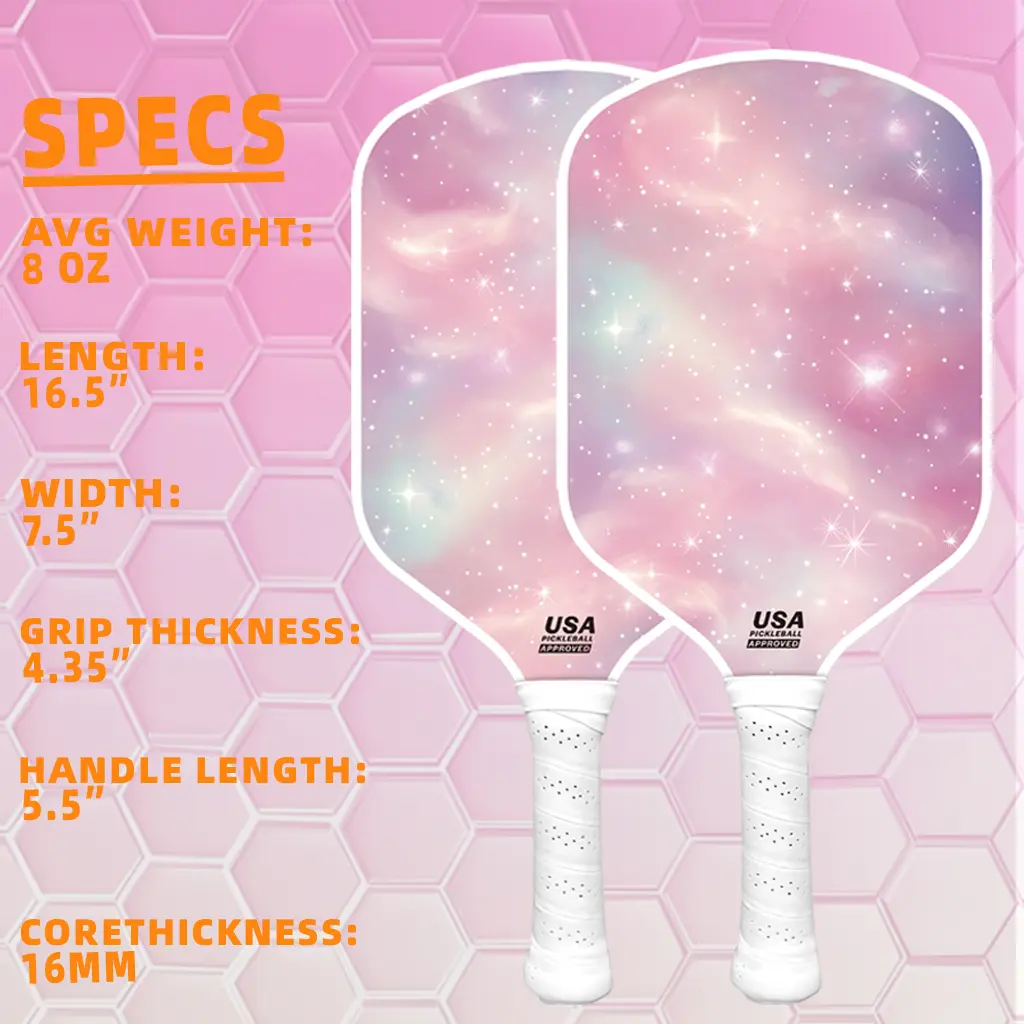 T700 Carbon Fiber Pickleball Paddle – 16mm Thick, Pink Starry Sky Design, Pro-Level Control & Spin, Textured Matte Surface, Big Sweet Spot, High-Friction Grip – Perfect Gift for Daughters, Sisters & Friends