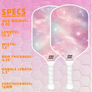 T700 Carbon Fiber Pickleball Paddle – 16mm Thick, Pink Starry Sky Design, Pro-Level Control & Spin, Textured Matte Surface, Big Sweet Spot, High-Friction Grip – Perfect Gift for Daughters, Sisters & Friends