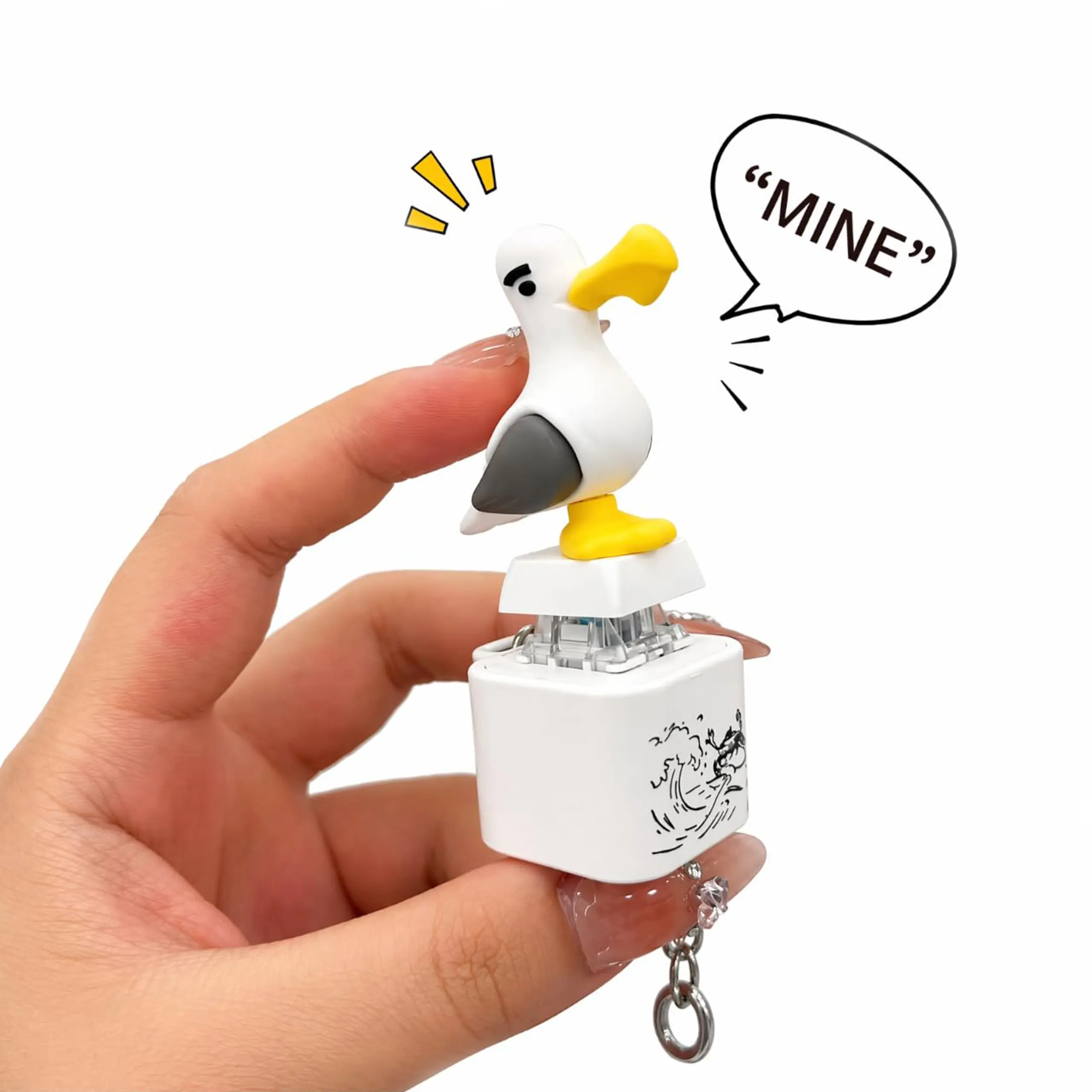 Seagull 'Mine!' Button Keychain with Sound & LED Light, Quirky Novelty Gift, Cool Keychains & Funny Gift Ideas for Friends