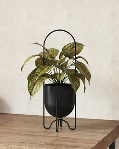 Bamworld Hanging Planter for Indoor & Outdoor Plants Metal Plant Hanger 5 Inch Plant Pot Black White for Tabletop Window Porch Balcony Décor