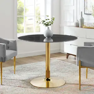 Modway Verne 40" Artificial Marble Dining Table in Gold Black