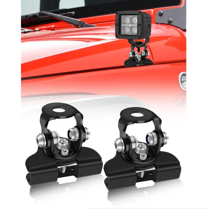 Universal Adjustable Stainless Steel LED Light Bar Mounting Bracket 2-Piece Sets for Motorcycle, SUV, Forklift Vehicle Accessories - No-Drill A-Pillar/Hood Clamp Holder, Durable Hardware, Easy Installation, Protective Design, Ambulance