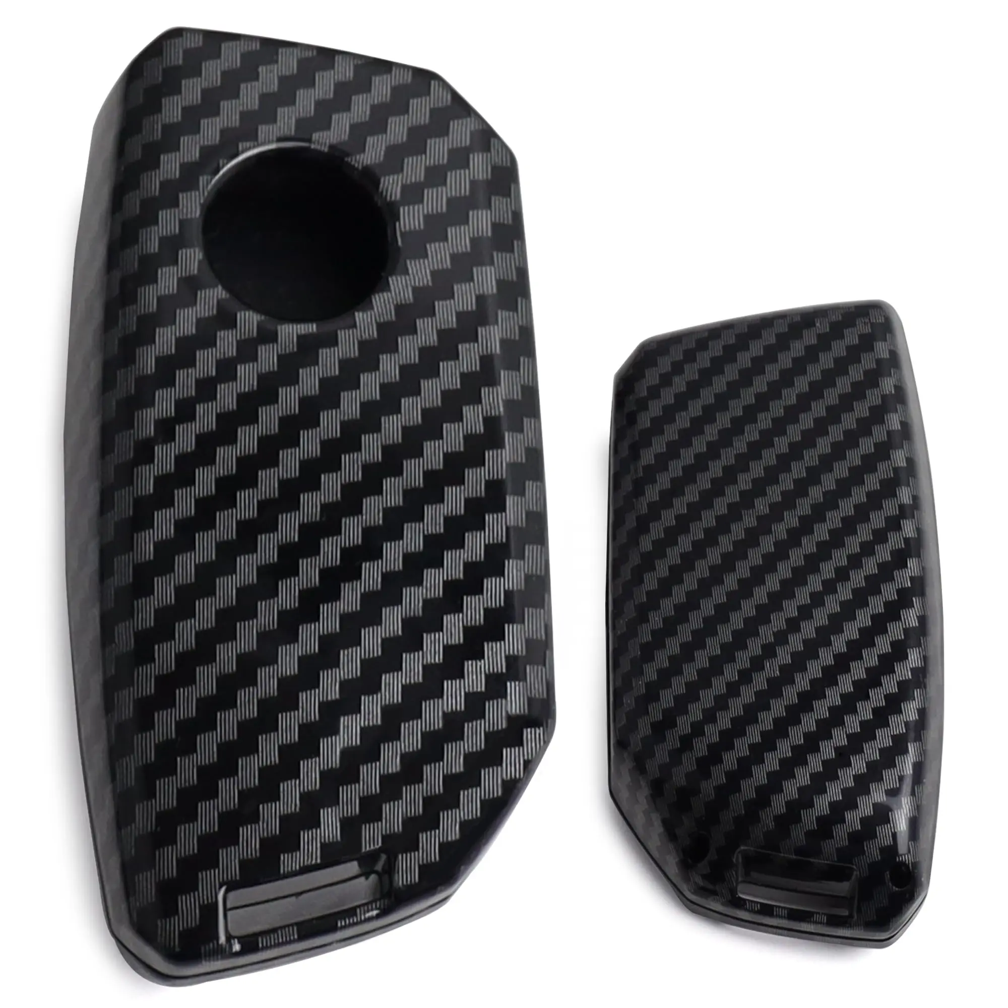 iJDMTOY Glossy Black Carbon Fiber Finish Hard Plastic Key Fob Case For BMW 2023-up X5 X6 X7 iX, 5 7 Series i5 i7, etc Side Press Button Smart Key