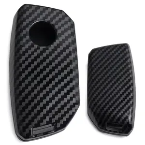 iJDMTOY Glossy Black Carbon Fiber Finish Hard Plastic Key Fob Case For BMW 2023-up X5 X6 X7 iX, 5 7 Series i5 i7, etc Side Press Button Smart Key