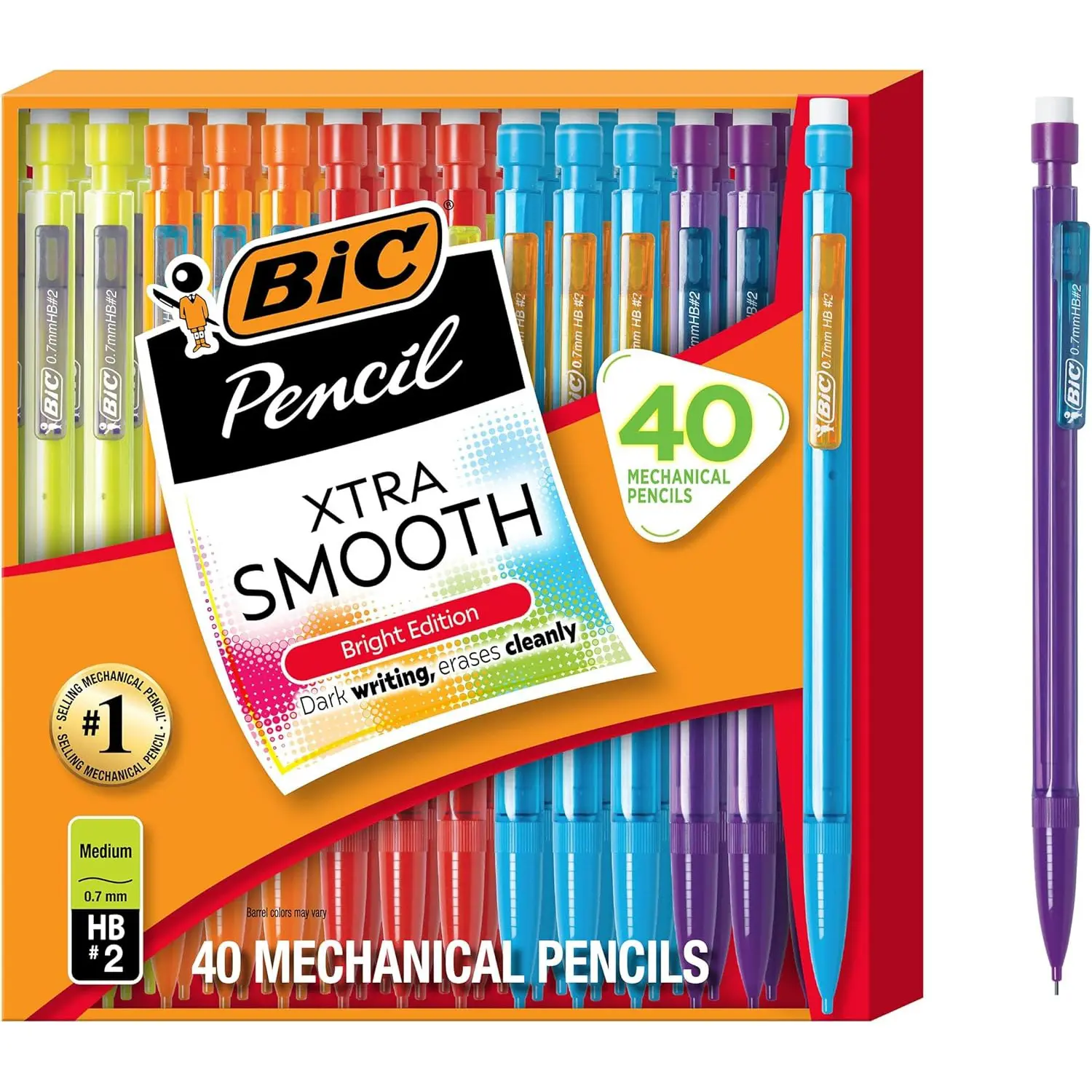 40PCS Mechanical Pencils with Erasers - 0.7mm HB #2 Medium Point, Bright Color Smooth Writing Pencil Set for School, Office & Classroom Supplies