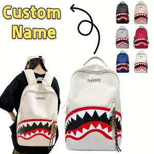 Shark Backpack, Sprayground Nylon Material, Zipper Closure, Adjustable ShoulderCustomizable Name, School Bag for Students, Travel Computer Backpack with Fashionable Decorative Pendant, For Teenager Misc