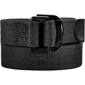 Mens Belts Plus Size Canvas Double D Ring Black Fabric Cloth All Size 39inch to 75inch