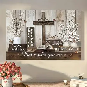 [Hanging Art]2D Flat, 1pc Wooden-Framed Canvas Art Featuring Canvas Flowers And Inspirational Quotes, Designed for Easy Hanging in Bedrooms, Living Rooms, Or Home Decor—An Ideal Gift for Warm, Rustic Environments