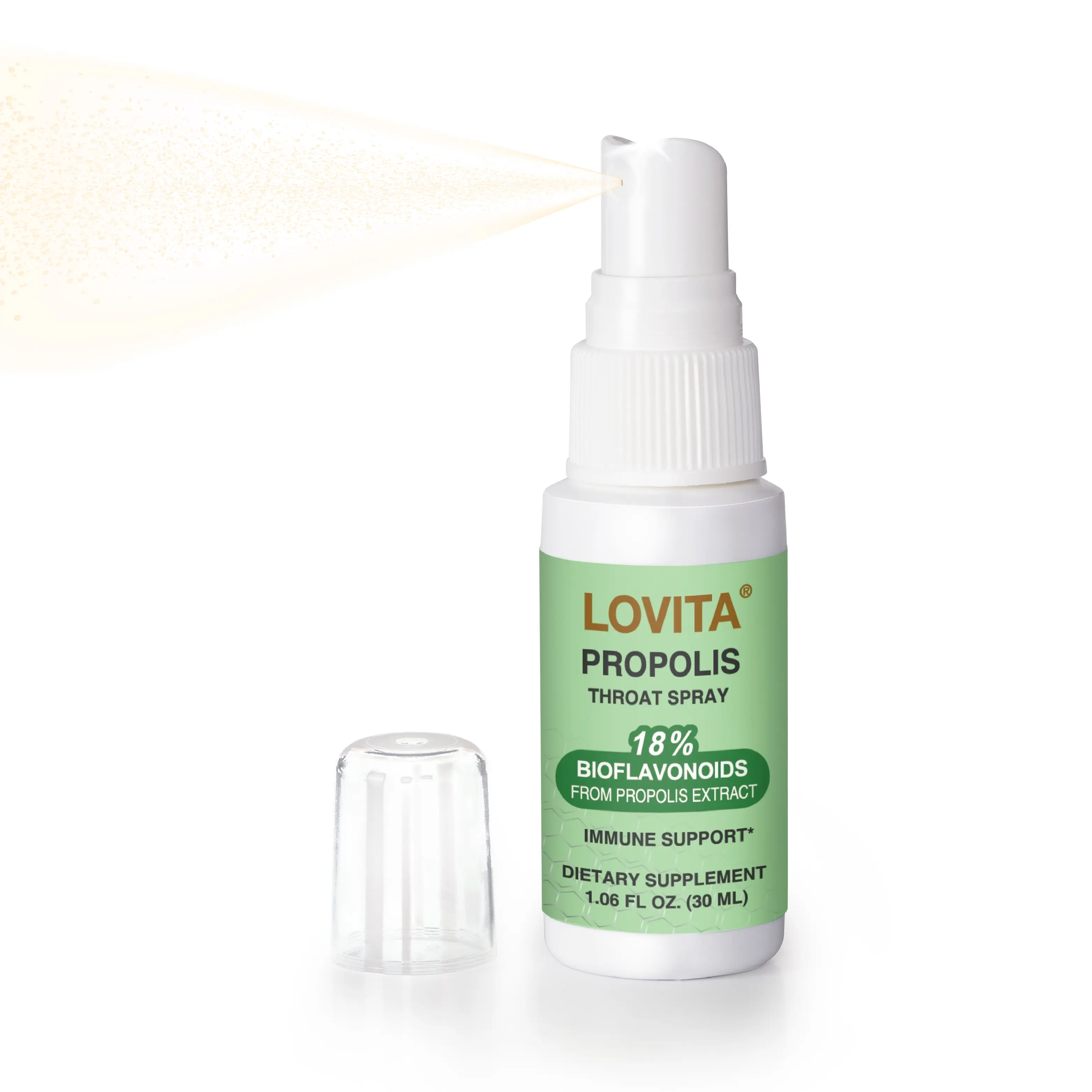 LOVITA Bee Propolis Throat Spray, Immune Support, 18% Bioflavonoids, Alcohol Free, 1 Fl Oz, Easy to Carry for Daily Wellness