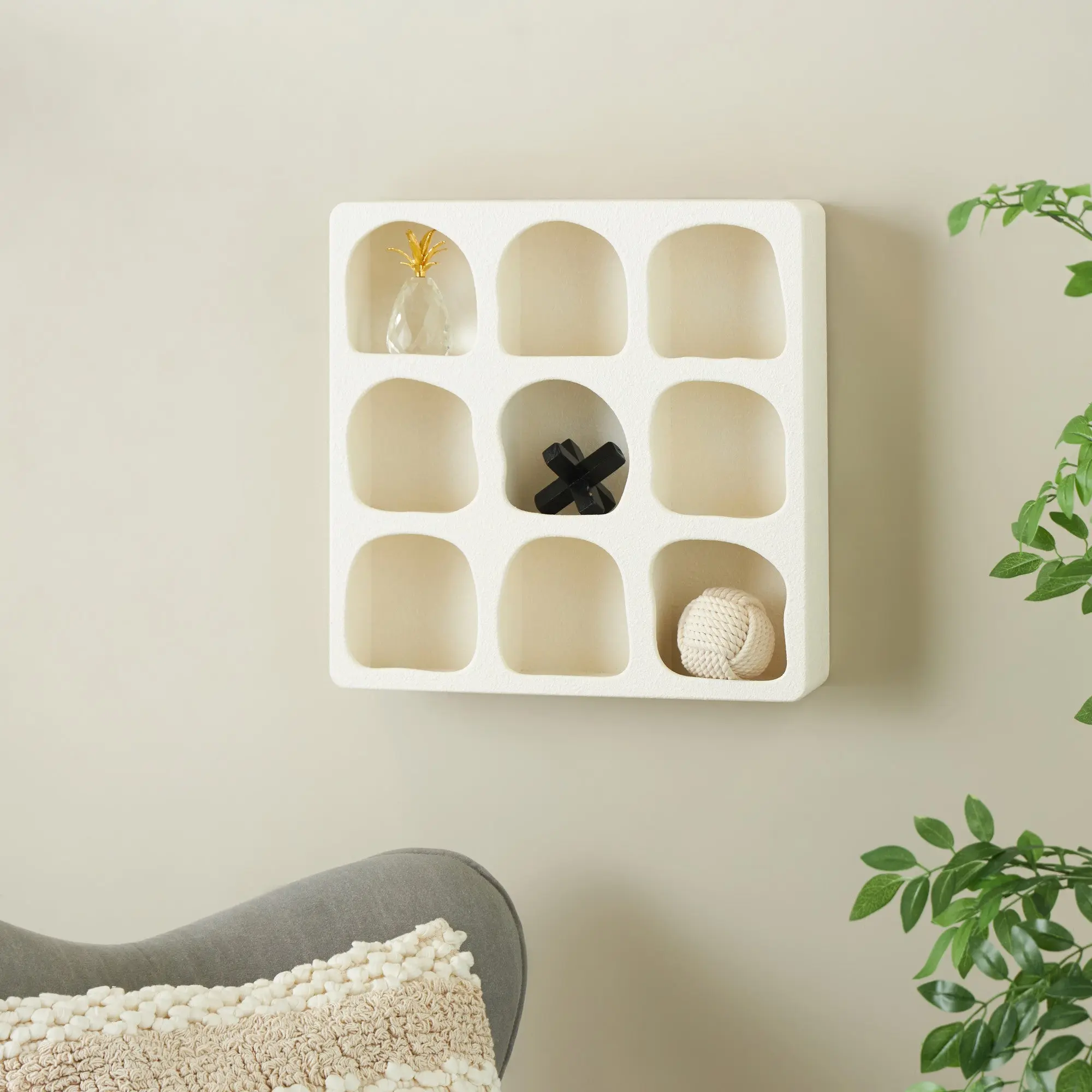 Geometric Wooden 9 Cubby Room   with Abstract Block Shapes Solid Wood Wall Mounted Shelves