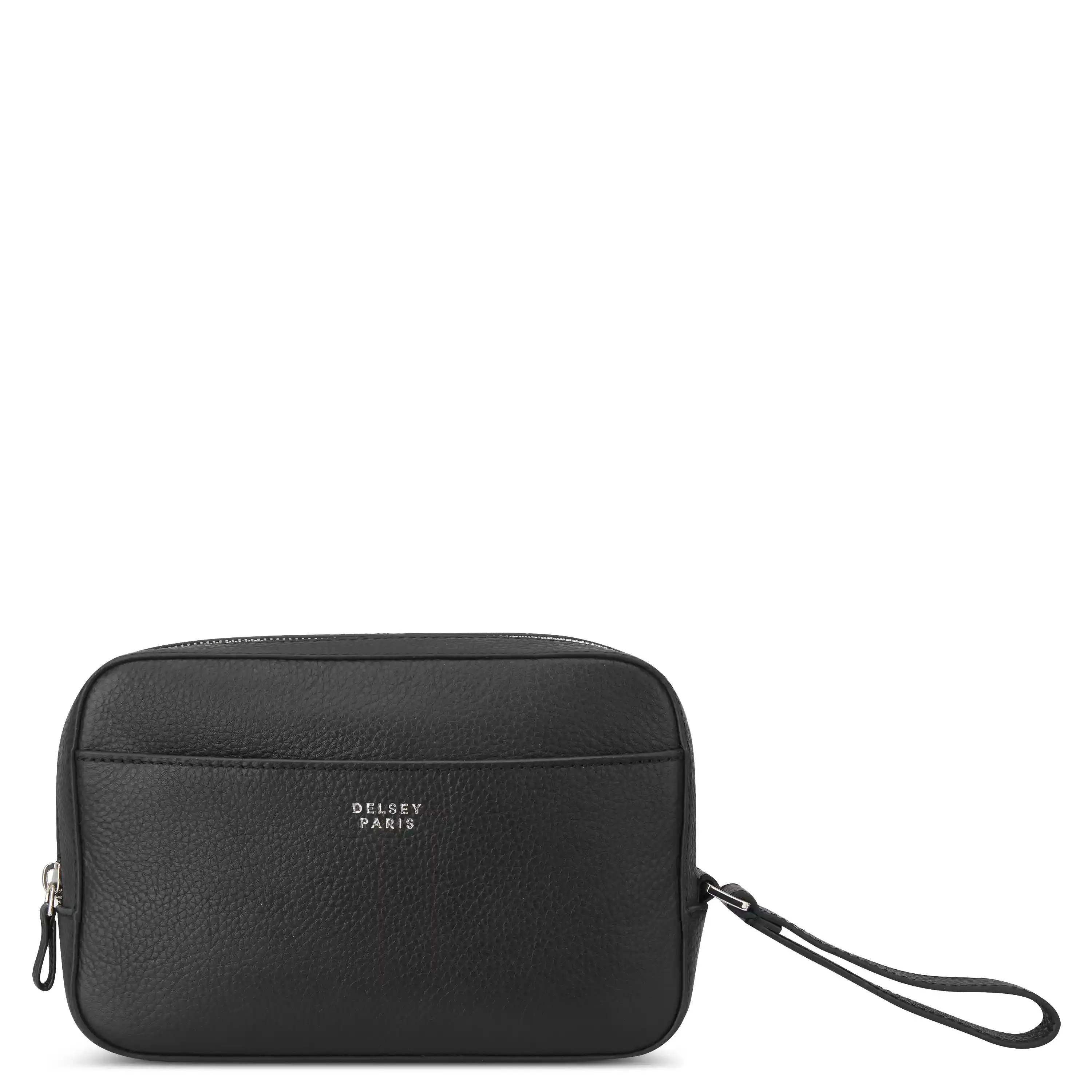 DELSEY Modern Genuine Leather Toiletry Bag - Compact Small Travel Toiletries Kit, Portable Cosmetic Bag with Zip Closure and Wristlet, Pouch Organizer, On The Road, Unisex, Exterior Pocket, 2-Year, Responsibly Sourced, Di(2-Ethylhexyl)Phthalate (Dehp), Zi