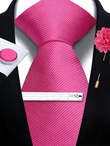 Pure Color Plain Ties Set Including Cufflinks & Clips, Elegant Design Ideal for Weddings Parties Business Casual Wear, Durable Comfortable Accessories