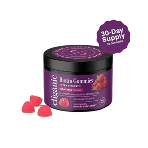 Cliganic Biotin Gummies – 10,000 mcg Biotin per Gummy, Raspberry Flavored Supplement For Men & Women, 30/60 Count, Non-GMO, Supports Hair Growth and Strong, Healthy Hair, Nails & Skin, Extra Strength