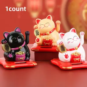 Solar Powered Lucky Cat Car Ornament, 1 Count Cute Cat Design Car Dashboard Decoration, Car Interior Decoration Accessories for Car Office Home, Car Interior Decorative, Car Interior Accessory, Car Trinkets