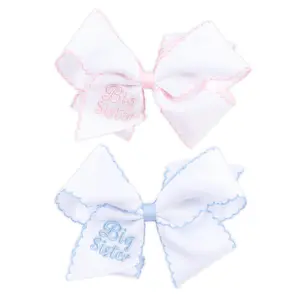 Big Sister Embroidered Moonstitch Hair Bow - Girls Grosgrain Ribbon Hair Accessory