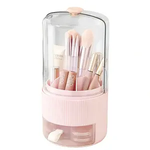 Dust-Proof Makeup Brush Holder with Lid, 360° Rotating Makeup Brush Storage Box, Multilayer Storage, Waterproof Dustproof Design, Transparent Makeup Organizer, Cosmetic Organizers