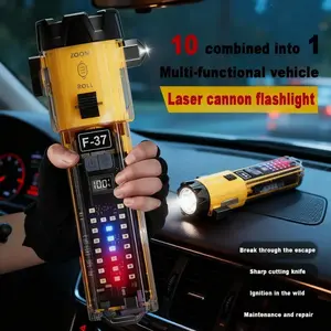 10-In-1 Rechargeable Flashlight, High Lumen LED Long Beam, Emergency Hammer with Window Breaker, Portable Rescue Light for Car Home Outdoor Survival