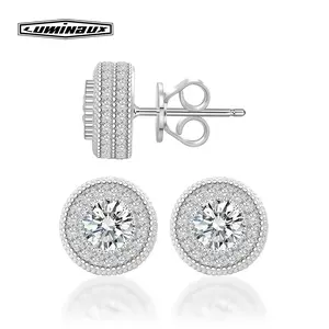 [Pass Diamond Tester] 18k Gold-Plated Double Halo Ice Lab-Created Moissanite Stud Earrings Moissanite Jewelry Perfect Birthday Monther's Day Gift for Men Women