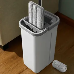 Easy Clean and Self-Squeezing Microfiber Flat Mop and Bucket System, Mops for Floor Cleaning and Wall Cleaner, Hardwood, Tile, Laminate, Vinyl Floors, Smooth Walls, and Glass Windows