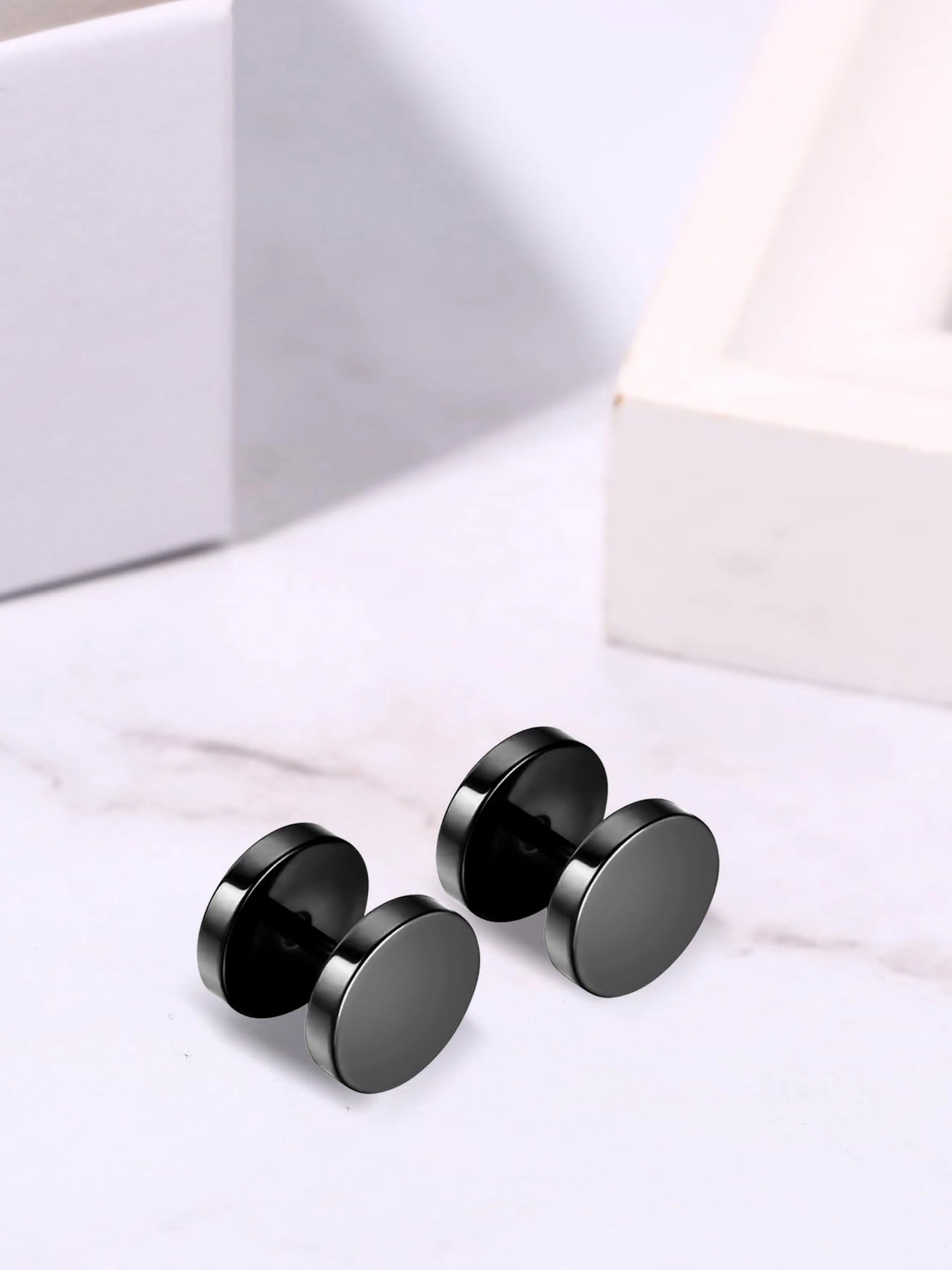 3Pairs 3mm-12mm Screw Stud Earrings Jewelry Mens Stainless Steel Cheater Fake Ear Plugs Gauges Illusion Tunnel, Black/Silver/Gold, Ear Gauge Tunnels