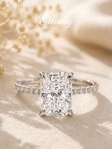 Effinny Synthetic Lab Created Moissanite D Color VVS1 3.5 Carat Excellent Radiant Cut 14K Gold Plated Engagement Ring, Fashion Design Promise Ring for Daily, Party