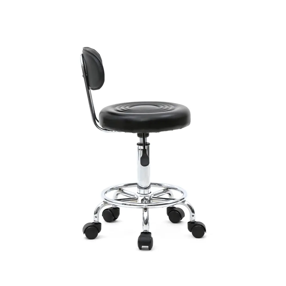 Round Padded Adjustable Hydraulic Salon Stool With Backrest & Rolling Casters, PU Leather Swivel Height Adjustable Work Stool, Chrome Metal Frame Mobile Rolling Chair For Beauty Salon, Tattoo Shop, Office & Home Use