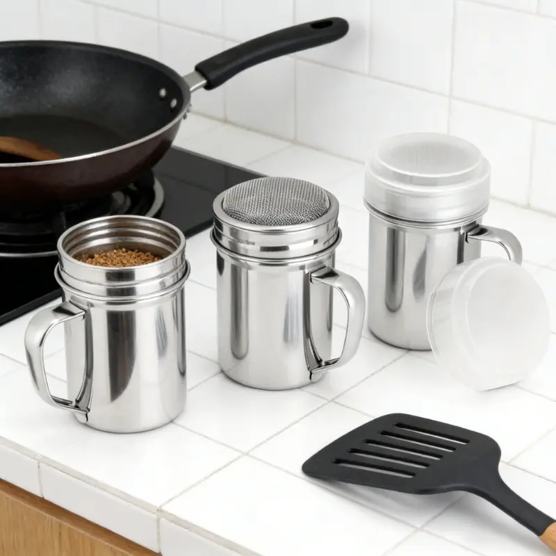 4pcs Durable Stainless Steel Powdered Sugar Shaker, 7oz Fine Mesh Sifter for Dusting & Sprinkling