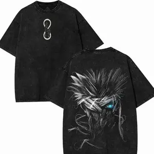 Gojo Satoru Limitless BLue Eyes The Honored One Jujutsu Kaisen JJK Graphic Tees Double Printed Washed Tshirt Streetwear Graphic Tee Distressed Festive S