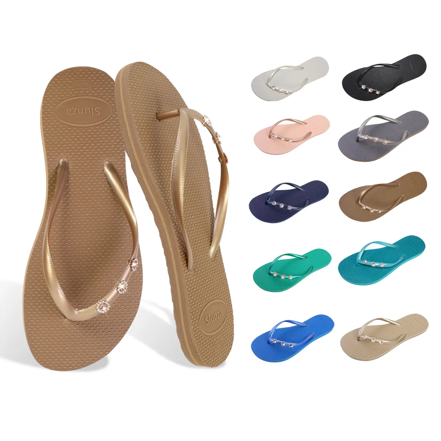 Slunza Women’s Flip Flops Cute Flower Rhinestone Thong Sandals, Lightweight Non Slip Beach Sandals, Stylish Summer Casual Slippers Walking Shoes Footwear