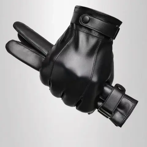 Men's Winter Leather Gloves, Fleece Lined Thick Warm Cycling Waterproof Windproof Touchscreen Motorcycle Gear Gloves