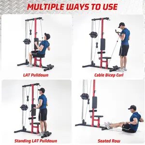Home Gym LAT Pulley Cable Trainer – High & Low Dual Pulley System with Adjustable Leg Support – Professional Back & Full Body Strength Workout Machine, Black