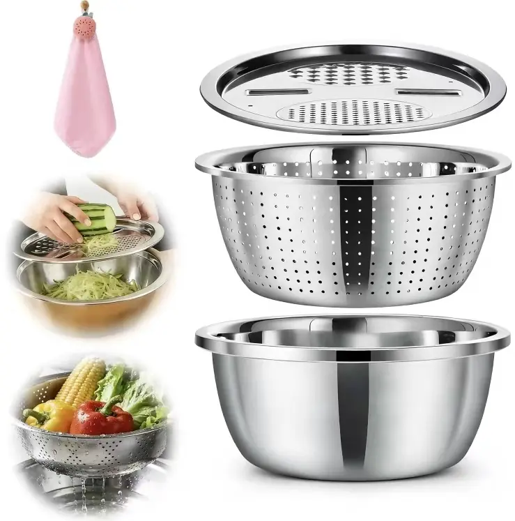 Clearance Sale] 3-in-1 Stainless Steel Grater & Colander Meal Prep Bowl Set