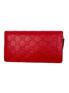 Pre-owned GUCCI GG Leather Small Leather Goods Gucci Red Guccisima Zip Around Wallet Clutch WOC