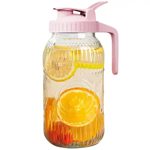 Glass Mason Jar Pitcher with Lid - Wide Mouth, 2 Quart (64 oz) - Heavy Duty, Leak Proof - Sun & Iced Tea Pitcher, Cold Brew Coffee, Breast Milk Storage, Water