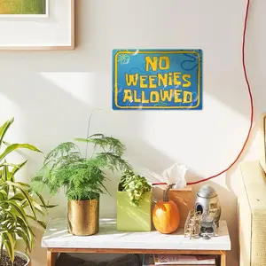 No Weenies Allowed Iron Plaque, 1 Piece Cartoon Letter Graphic Hanging Sign, Creative Wall Art For Home Living Room & Bedroom Decor Signage
