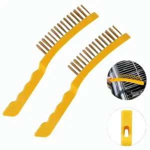 2 Pcs Wire Scratch Brush Set with Plastic Handle,Heavy Duty Stainless Steel,Descaling Welding Dust Bending Hand Tool,Metal Steel Brush Rust Remover,Christmas Party Gifts
