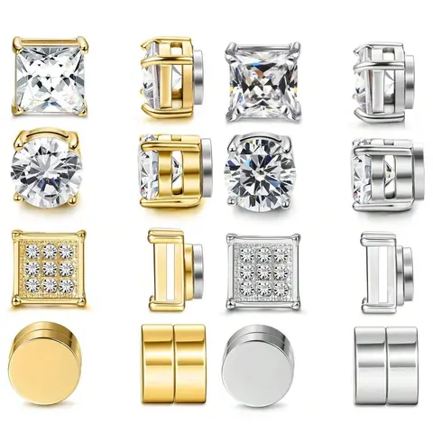 2-4 Pairs/set Men Cubic Zirconia Magnetic Fashionable Earrings, Trendy Jewelry, Trendy Fashionable Accessories, Casual Colorblock Studs for Party, Wedding, All Seasons, Punk Hip Hop Style