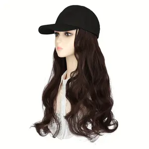 Women's 24-in Synthetic Full Machine Body Wave Hat Wig, Baseball Cap-Attached All-in-1 Female Wig for Themed Costumes