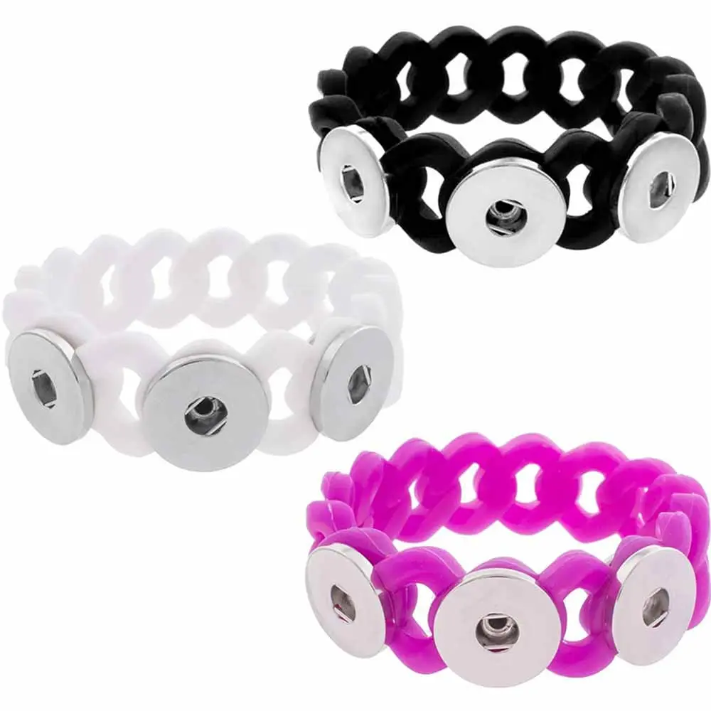 Silicone Stretch 3 Snap Bracelet, 6.25 inch Snap Jewelry, Fits 18MM Snap Charm Buttons