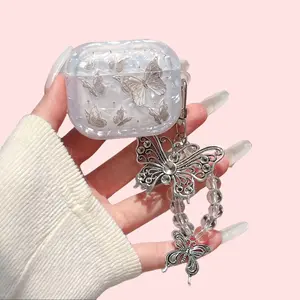 For Apple AirPod Case+Keychain Elastic Bracelet for AirPods 4/3/2/1 Pro 3 2 Pro 1st Earbuds Cover - Cute White Marble TPU Protective Cover with Keychain Compatible with AirPods Case for Girls Women