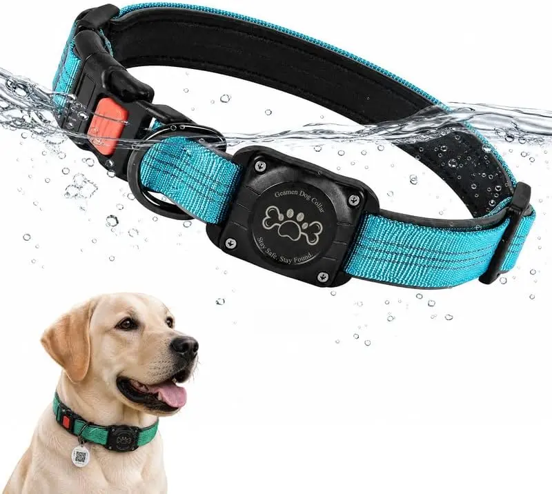 Geamen AirTag Dog Collar - Waterproof, Reflective Stitching, QR Code ID Buckle, Tencel Padding, Upgraded Locks, Secure Fit, AirTag Holder, Comfortable Pet Collar