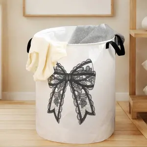 Bow Print Laundry Basket with Handles, Durable Large Capacity Foldable Clothes Storage Bin, Laundry Organizer, Ideal for Toys and Laundry, Clothes Hamper