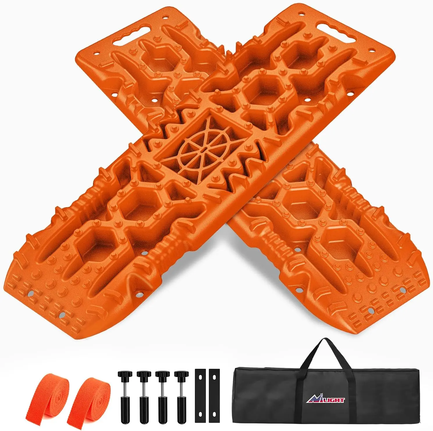 Nilight Nylon Lightweight Corrosion-Resistant Ergonomic Design Off-Road Traction Boards (Orange) with Jack Base, Tire Ladder Mats, 2PCS DIY Mount Kit, Carry Bag, 2 Leashes for 4WD/4x4 Trucks - Car Exterior Accessories, Fathersday Gift, Build-In Jack Base