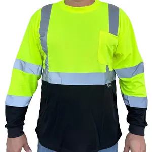 Yellow High Visibility Long Sleeve Safety Shirt Reflective Black Bottom #901 with Reflective Material Durable Breathable Fabric and Supplier Warranty
