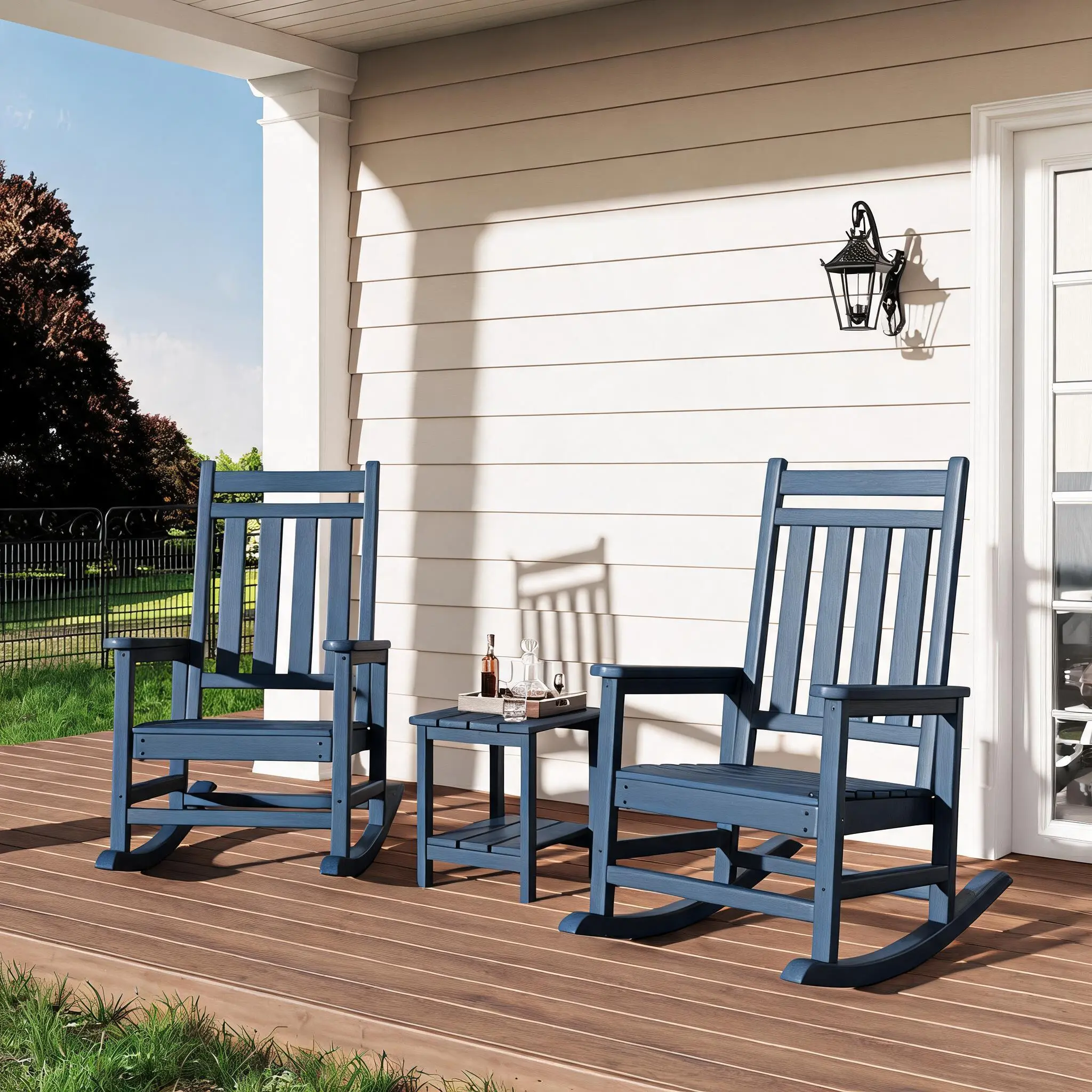 All-Weather HDPE Poly Lumber Rocking Chair, Heavy Duty Adirondack Patio Rocker with High Back, Fade-Resistant and Maintenance-Free Outdoor Seating for Garden and Deck, Black