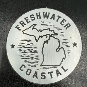 Freshwater Coastal Michigan Emblem Sticker | Silver Metal Look Decal
