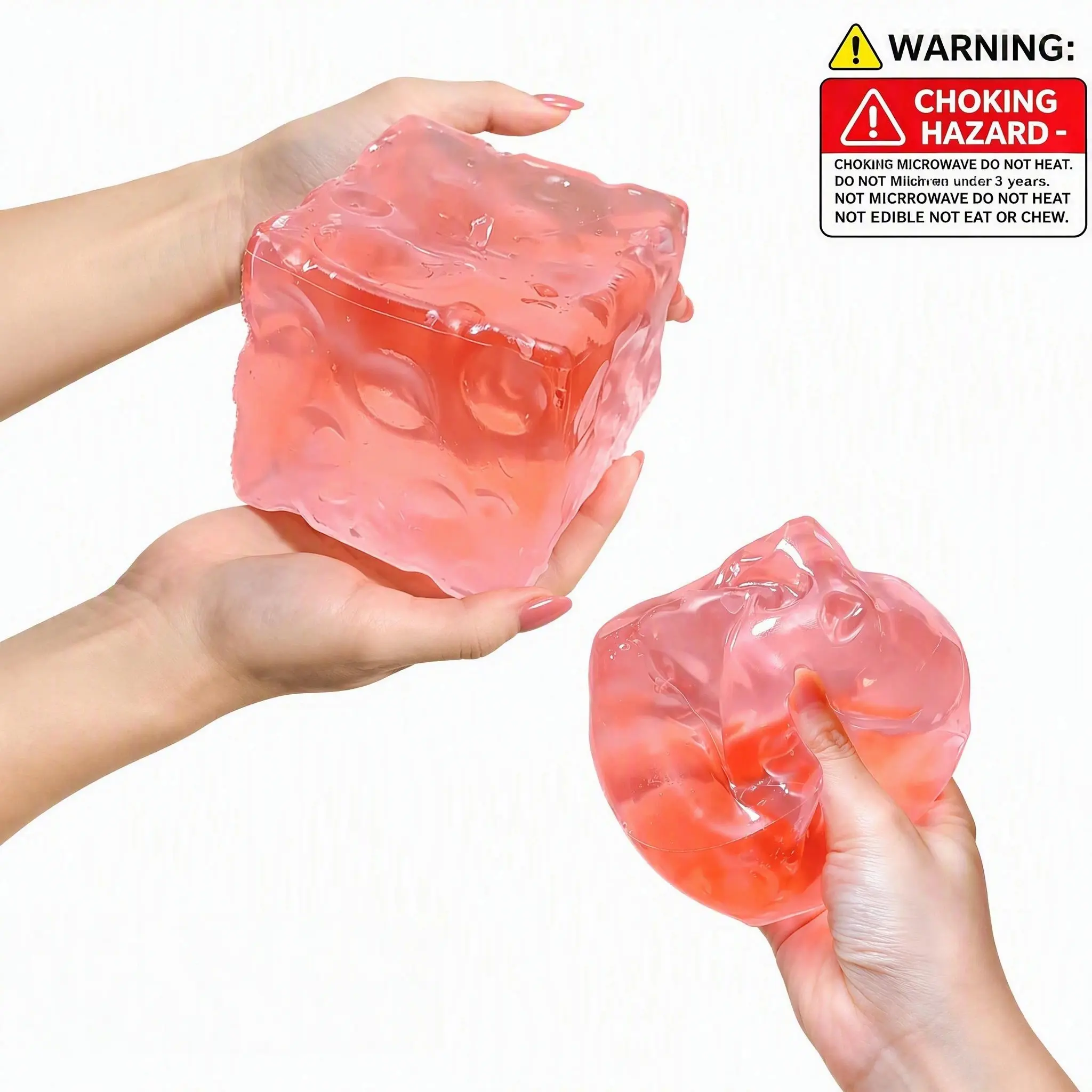 The 3.15-inch Giant Jelly Cheese Cube Squishy Toy, Transparent Moldable Squeeze Fidget Toy, and No-Rebound Sensory Stress Relief Desk Toy are stress-relieving toys for teenagers and adults.