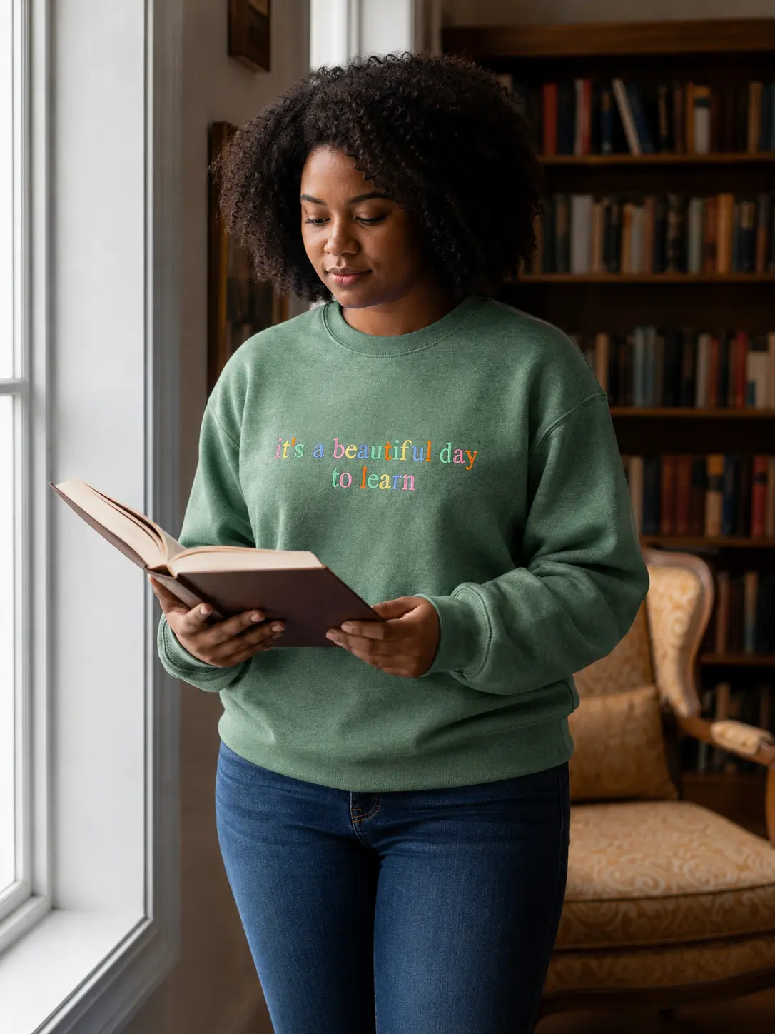 Its A Beautiful Day To Learn Embroidered Sweatshirt, Teacher Crewneck, Teaching Crewneck, Graduation Gift for Teacher